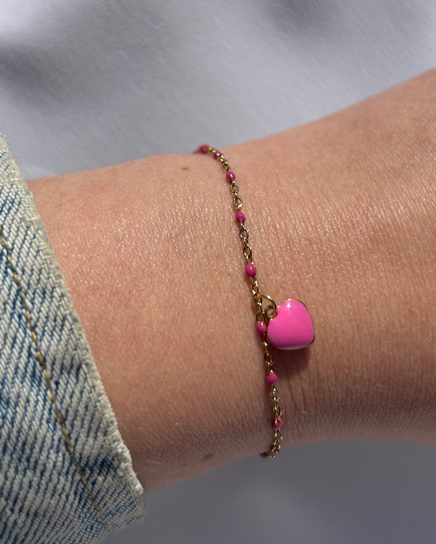 Bracelet coeur rose acier inoxydable